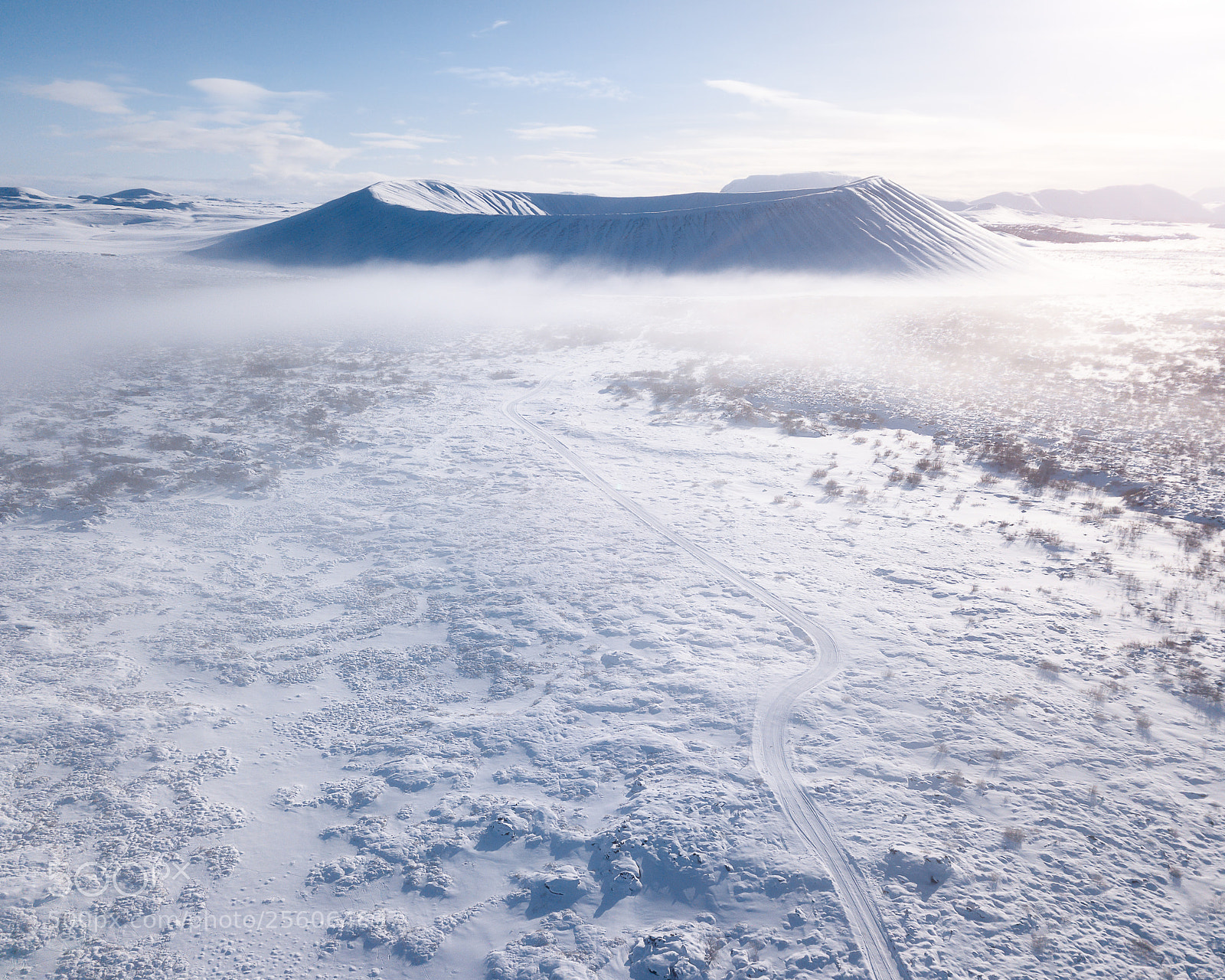 DJI FC220 sample photo. Hverfjall morning fog photography