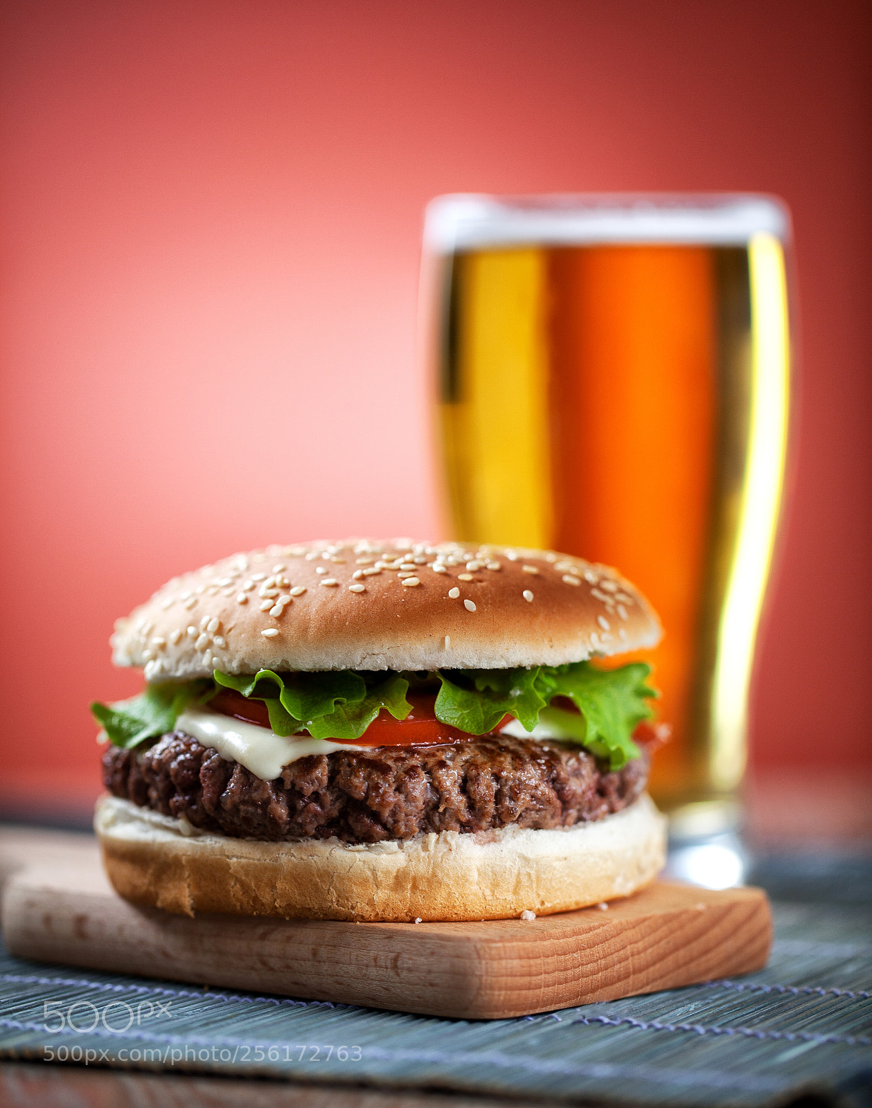 Canon EOS 5D Mark II sample photo. Fresh hamburger with beer photography