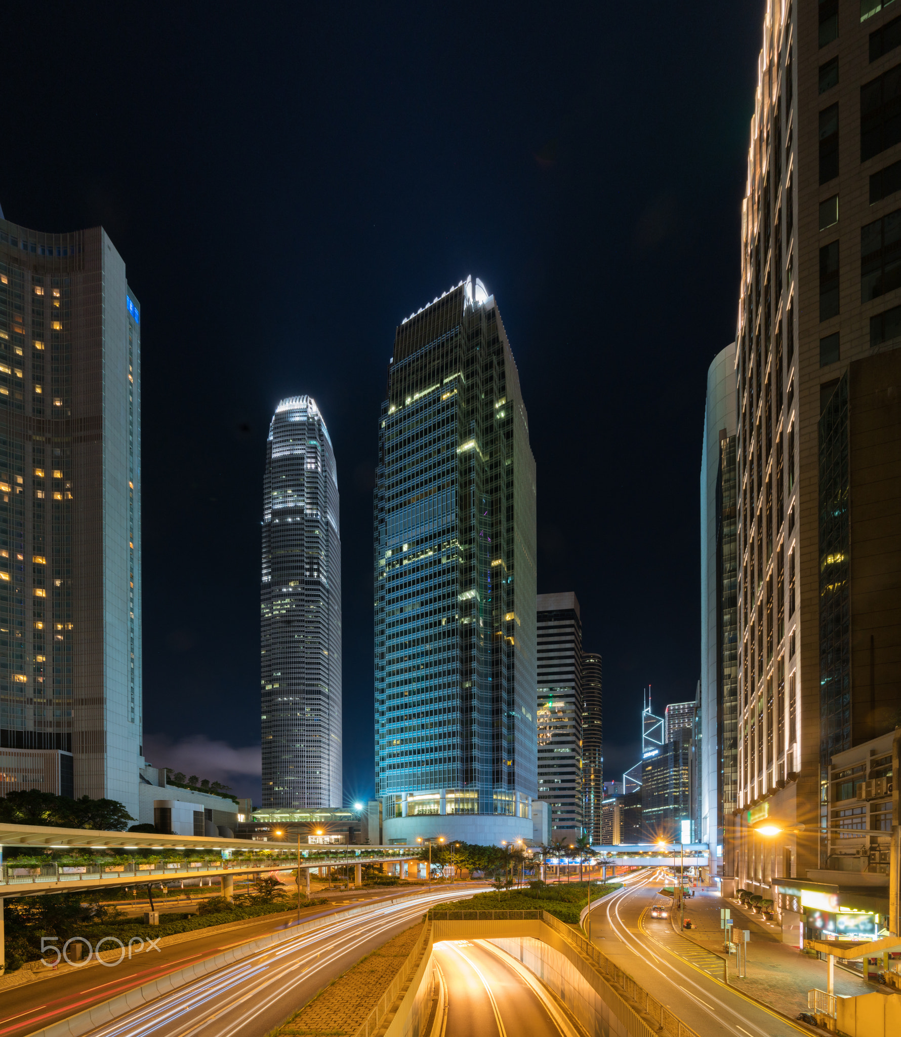 Night busy traffic in Hong Kong downtown city. Asia.