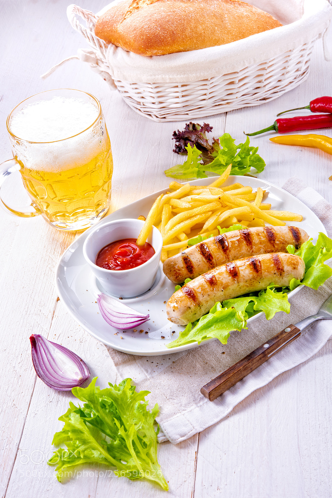 Nikon D810 sample photo. Grilled bratwurst with chips photography