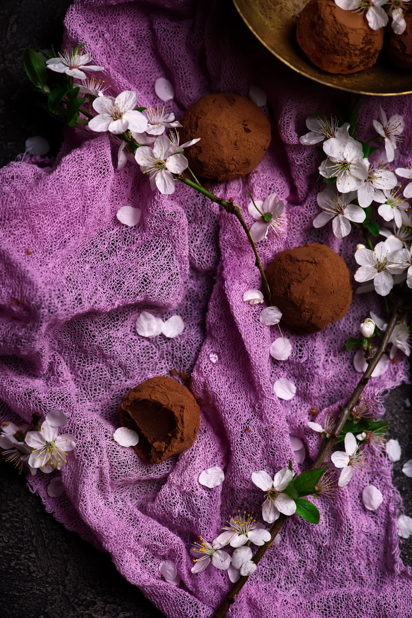 plum blossom chocolate truffles.style rustic
