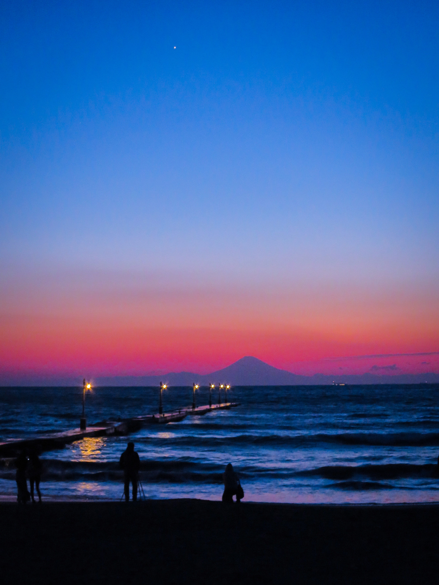 Canon PowerShot S120 sample photo. Pier with naked light bulbs and mt. fuji in magic photography