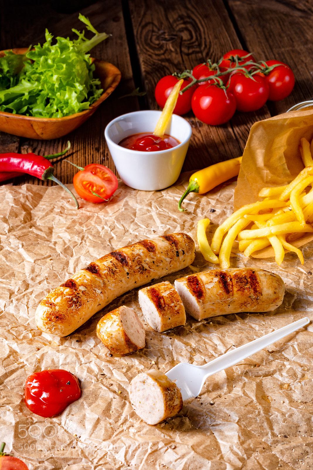 Nikon D810 sample photo. Rustic bratwurst with pommes photography