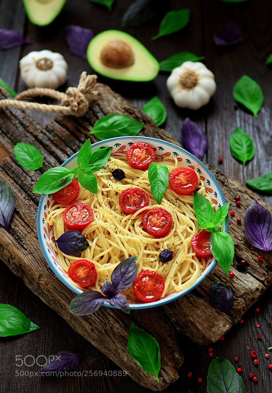 Nikon D800 sample photo. Pasta with basil photography