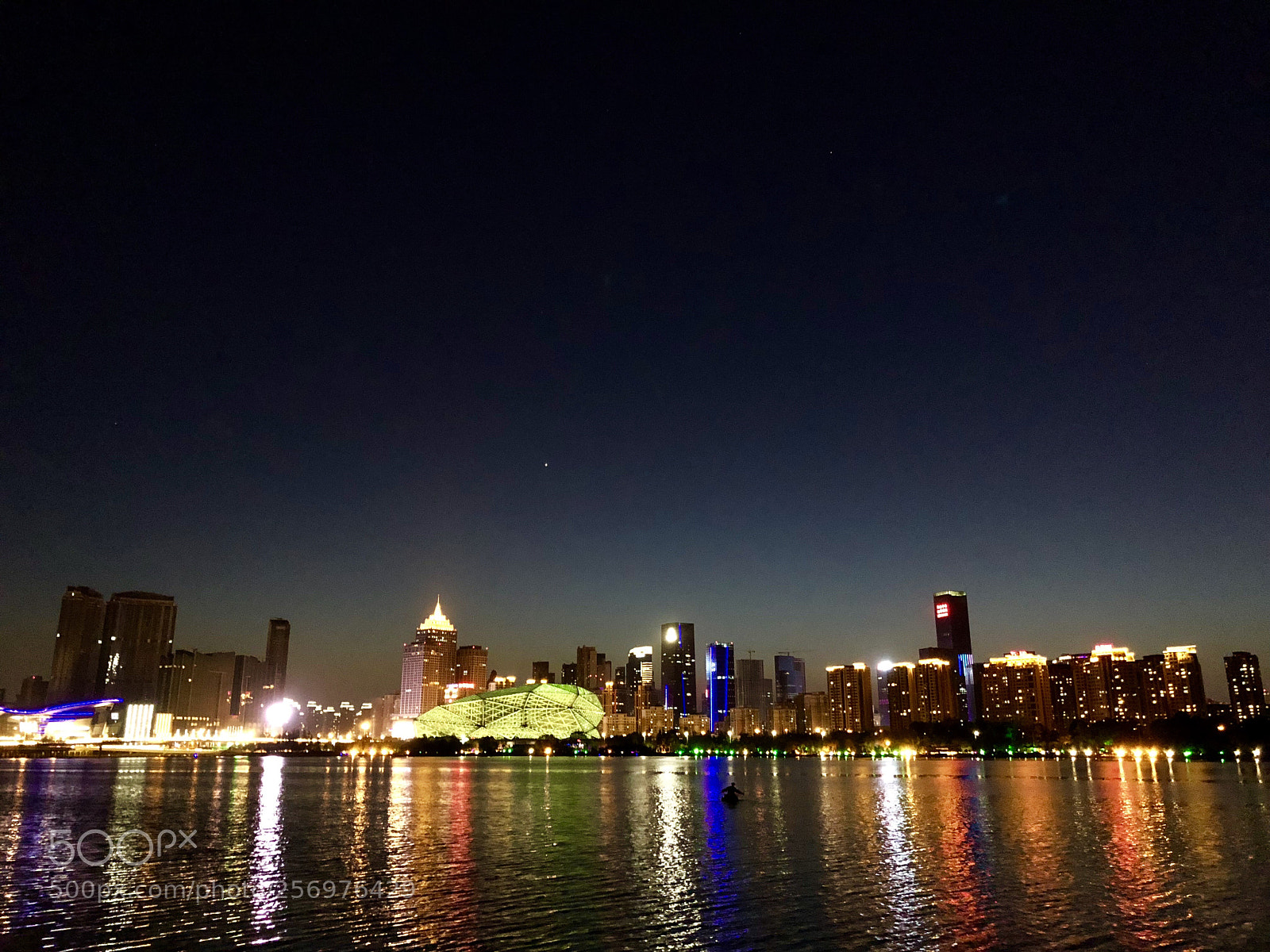 Apple iPhone X sample photo. The river of neon photography