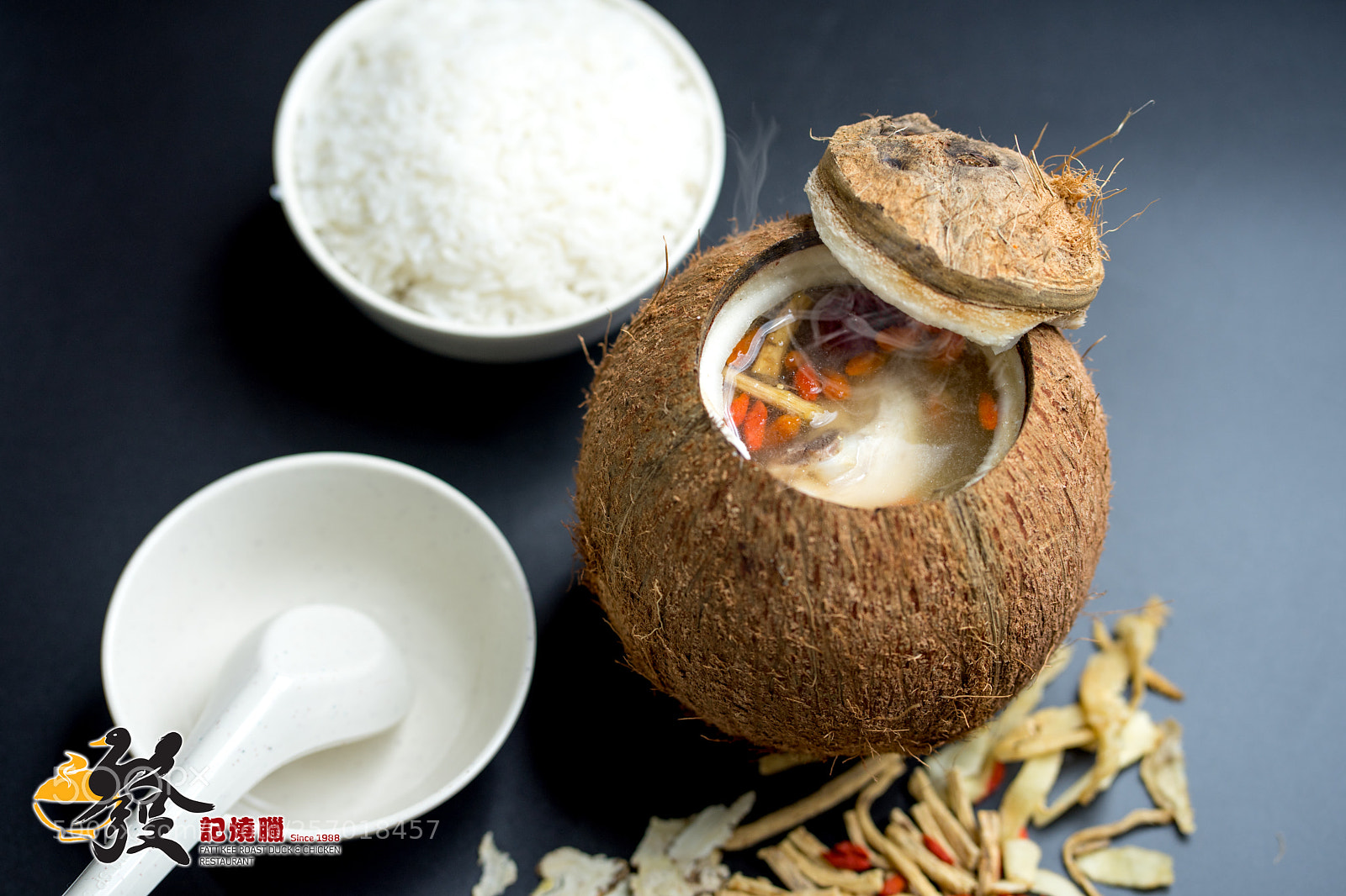 Sony a7 II sample photo. Coconut chicken herb soup photography