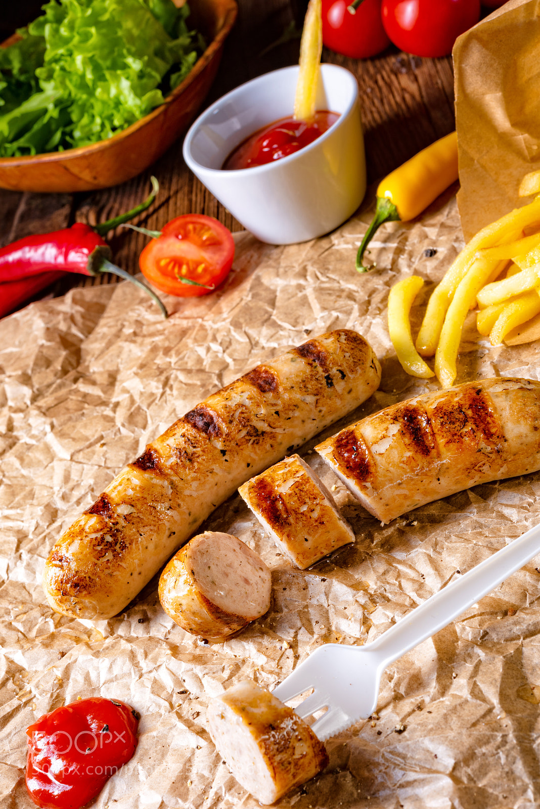 Nikon D810 sample photo. Rustic bratwurst with pommes photography