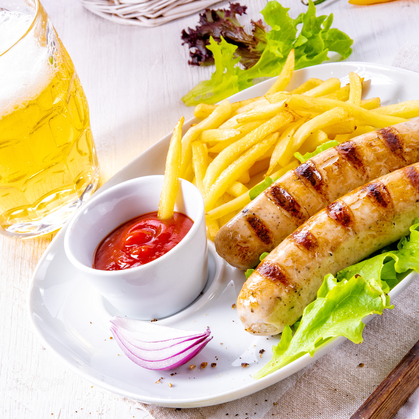 Nikon D810 sample photo. Grilled bratwurst with chips photography