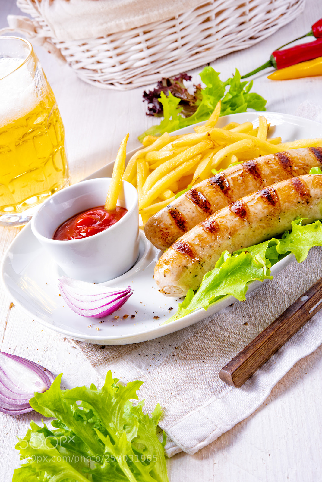 Nikon D810 sample photo. Grilled bratwurst with chips photography