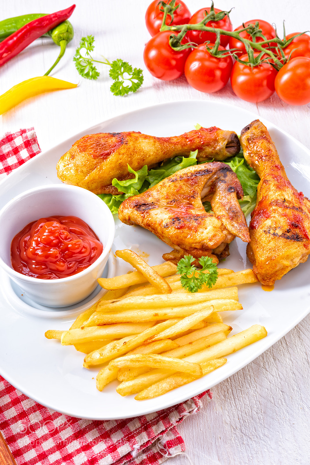 Nikon D810 sample photo. Grilled chicken wings,legs,chips and photography