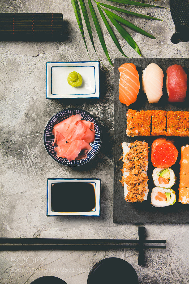 Canon EOS 5DS R sample photo. Flat-lay of sushi set photography