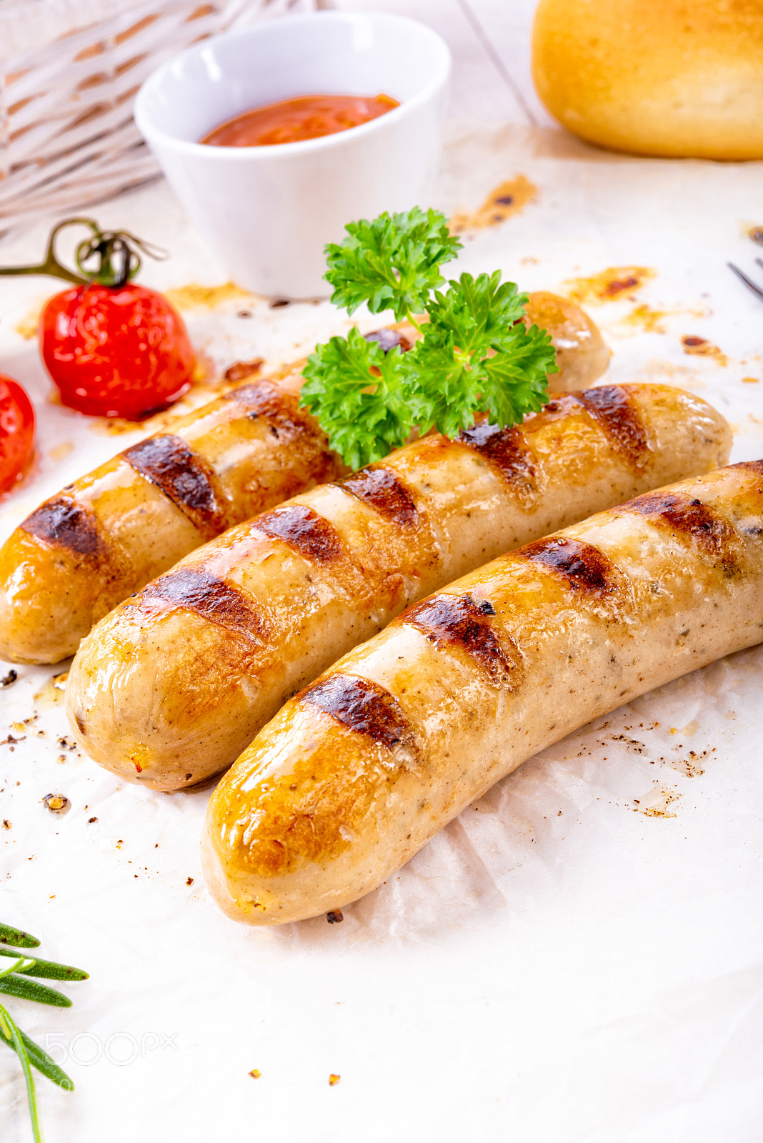 Nikon D810 sample photo. Delicious bratwurst with ketchup photography