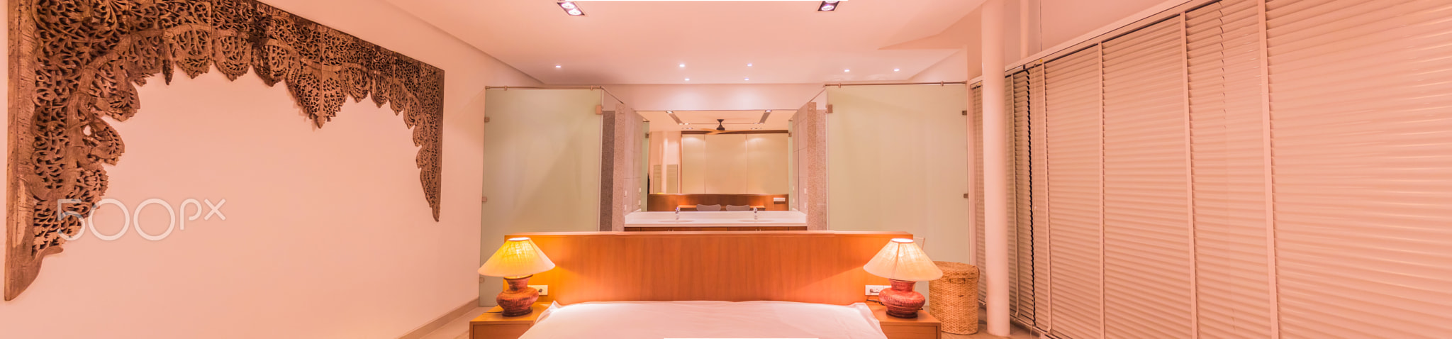 Modern style bedroom with bathroom inside