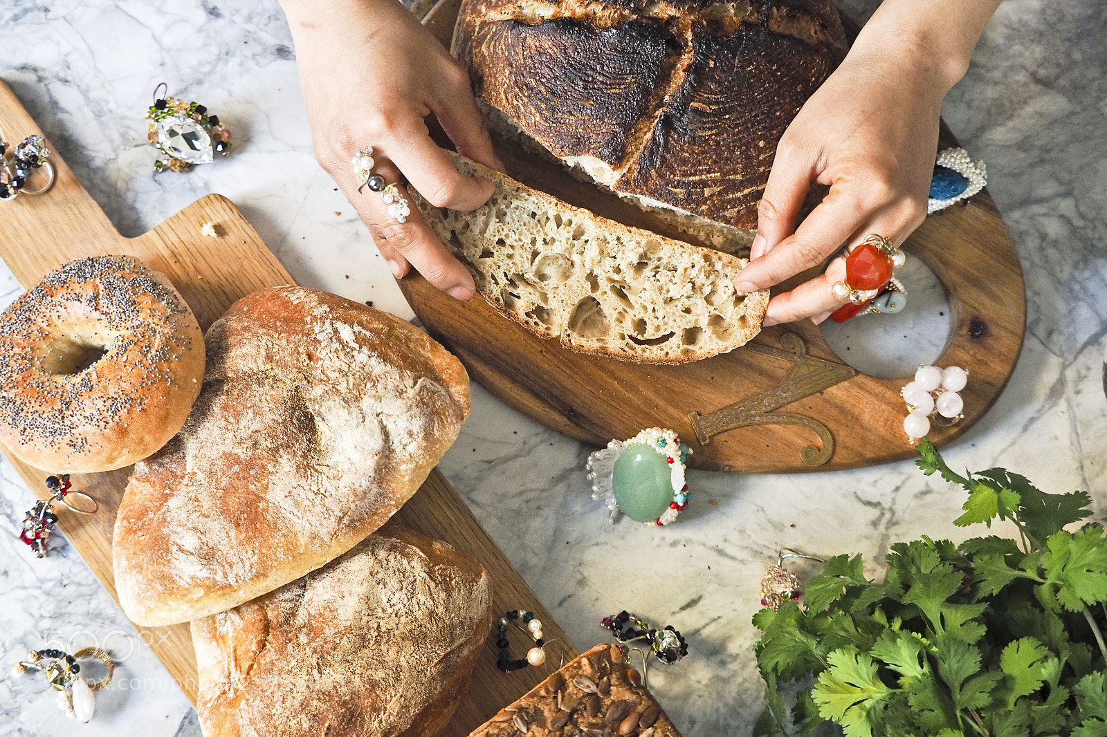 Olympus OM-D E-M1 sample photo. Bread and jewellery photography