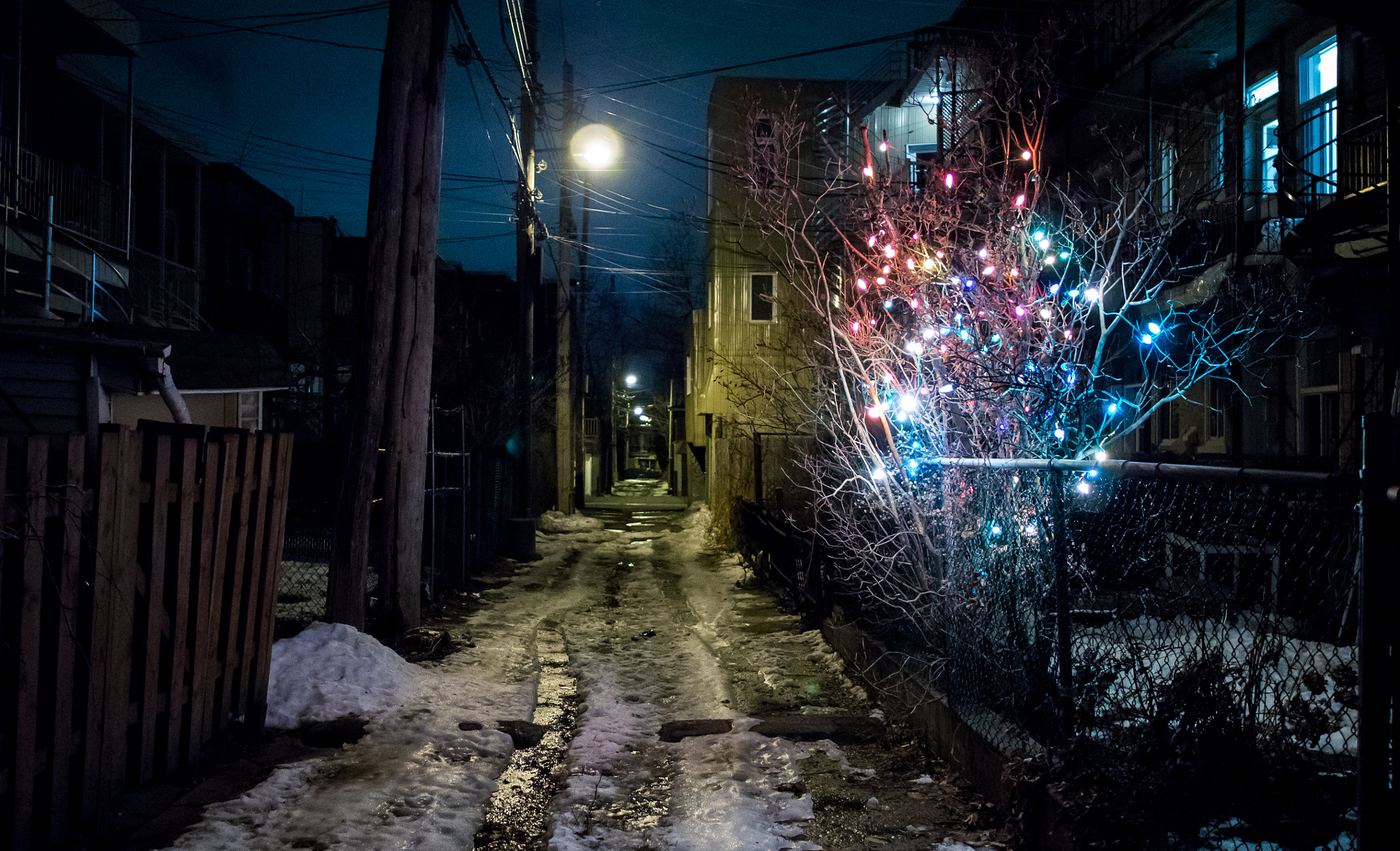 Olympus PEN E-PL5 sample photo. Christmas in the backstreet of montreal photography