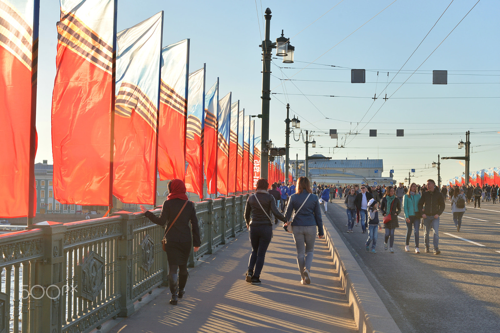 Nikon AF-S Nikkor 24-85mm F3.5-4.5G ED VR sample photo. The palace bridge is decorated with flags in st.petersburg. photography