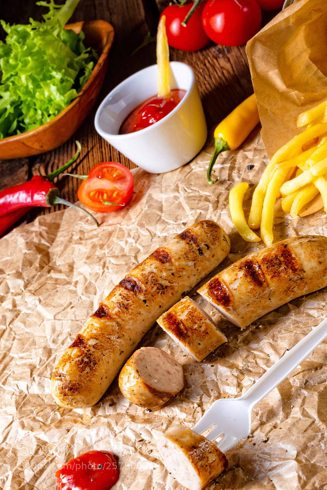Nikon D810 sample photo. Rustic bratwurst with pommes photography