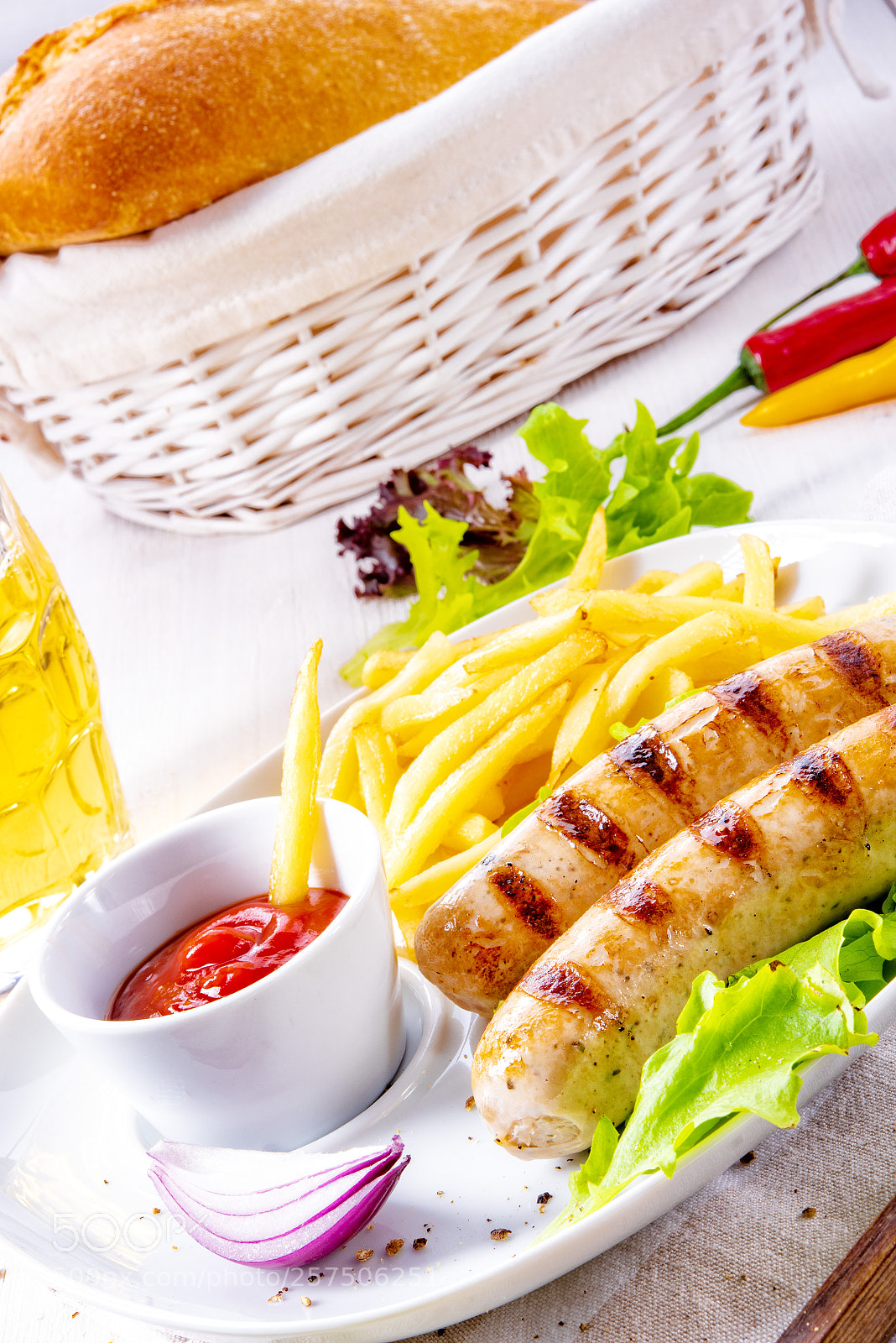 Nikon D810 sample photo. Grilled bratwurst with chips photography