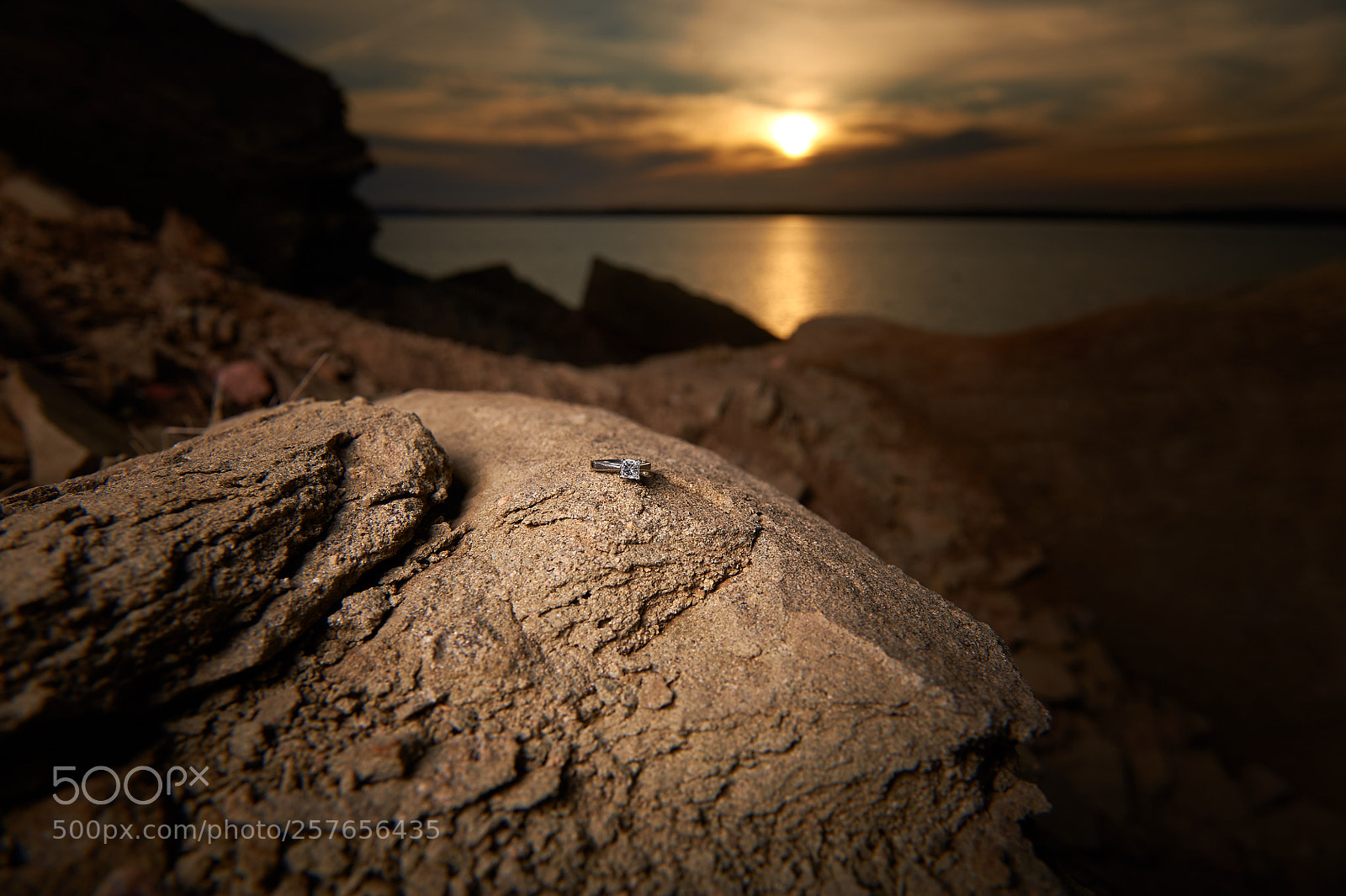 Nikon D3 sample photo. Sunset engagement ring photography