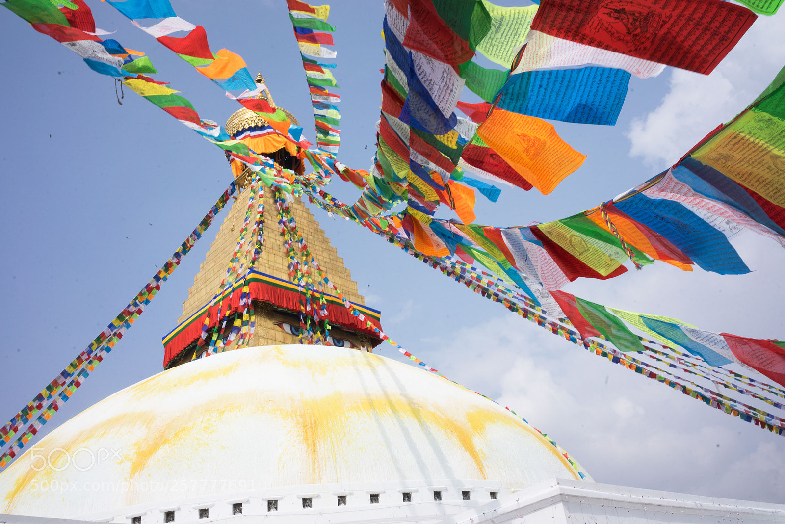 Sony a7R sample photo. Stupa and prayer flags photography