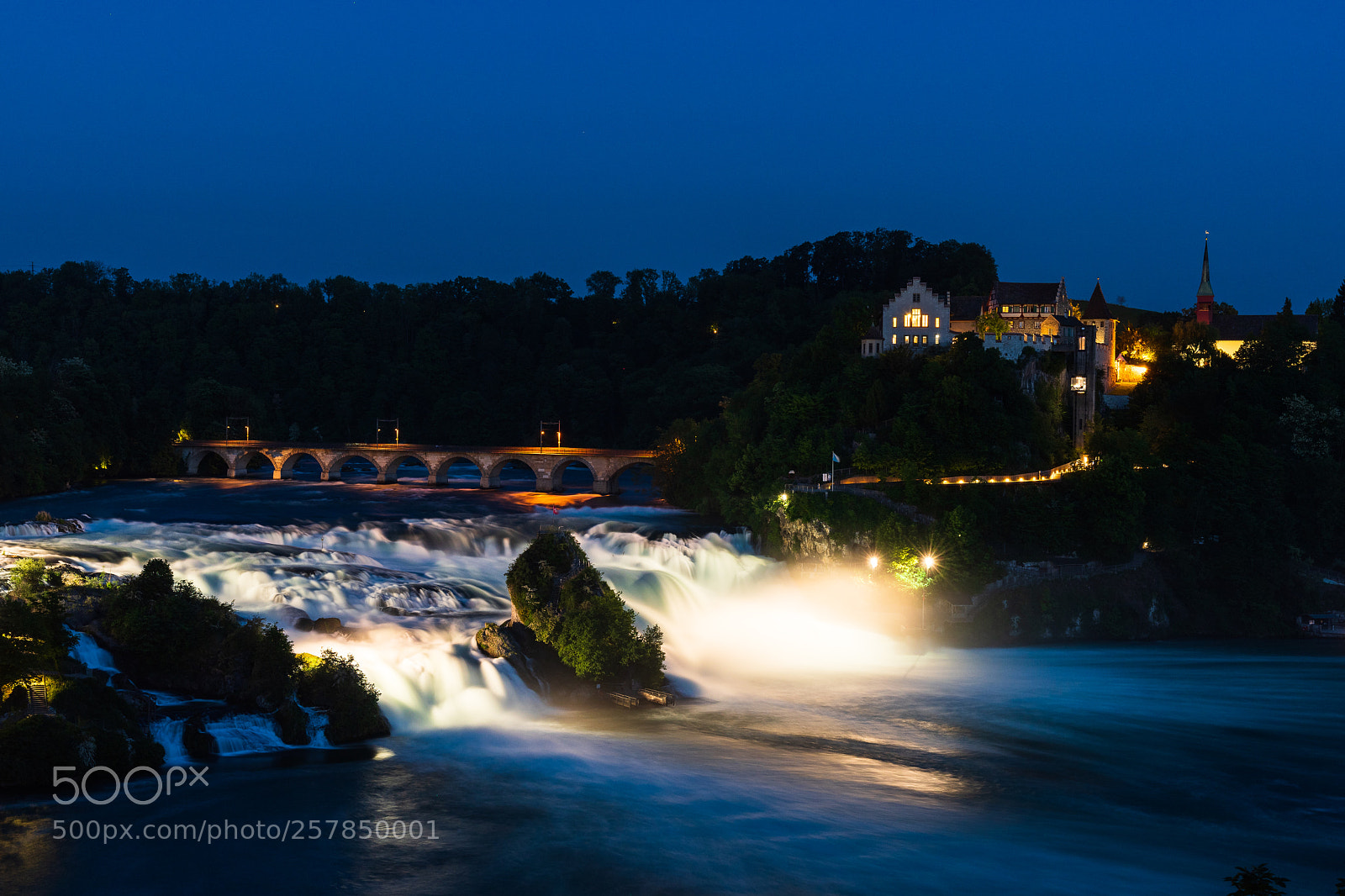 Nikon D500 sample photo. Blue hour rheinfall photography