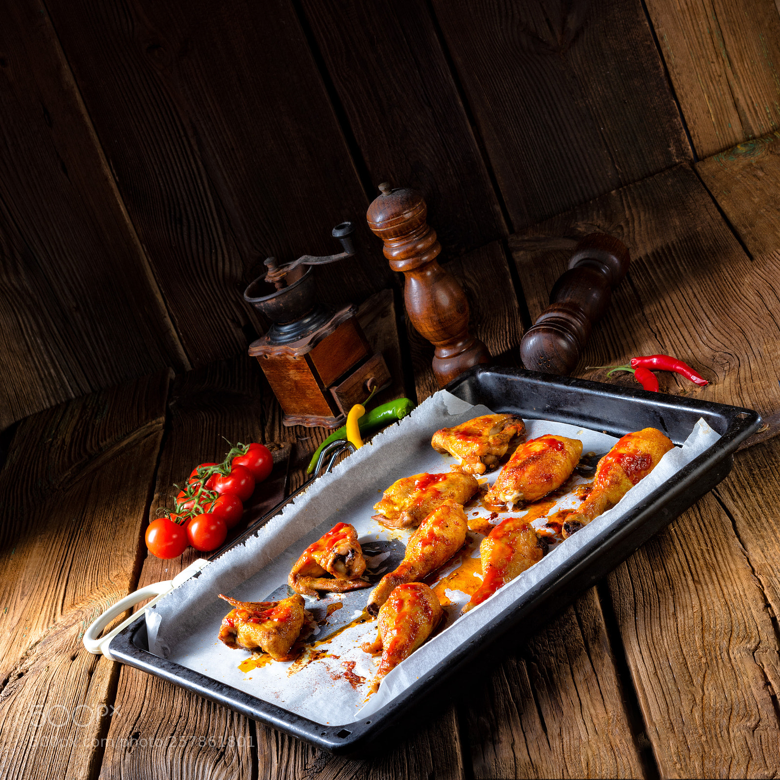 Nikon D810 sample photo. Rustic backed chicken wings,legs photography