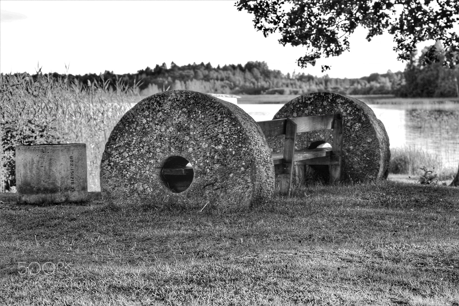 Nikon D3300 sample photo. Bench with stone wheels photography