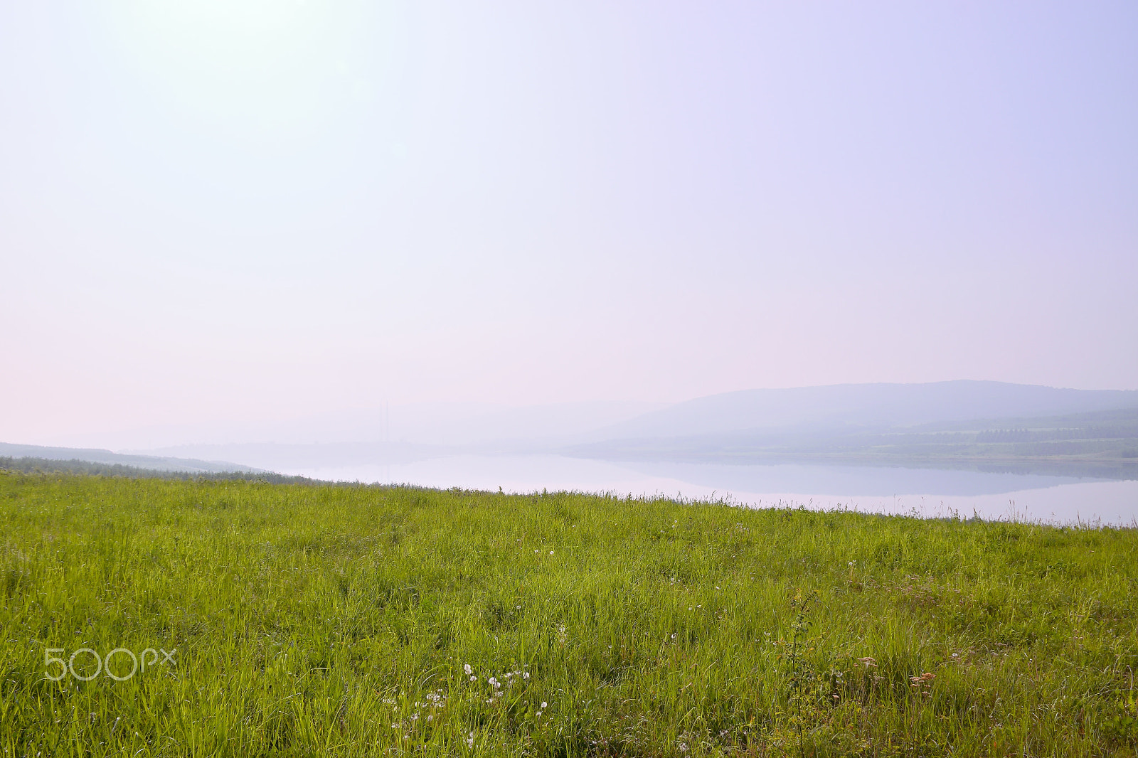 Nikon D5300 sample photo. Czech landscape with meadow, new lake named milada and mountains in foggy morning photography