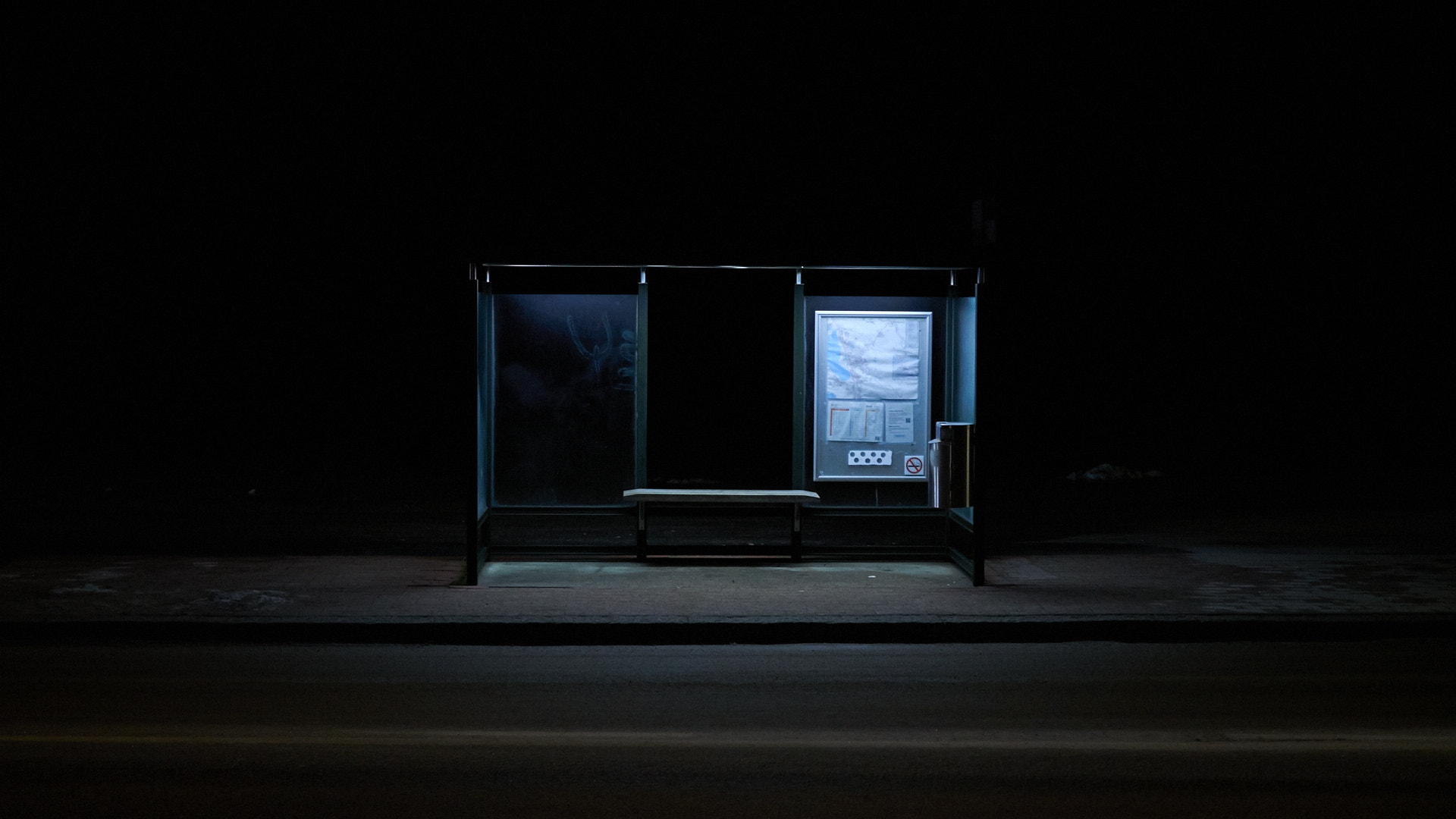 Olympus PEN E-PL5 sample photo. Dark bus stop photography