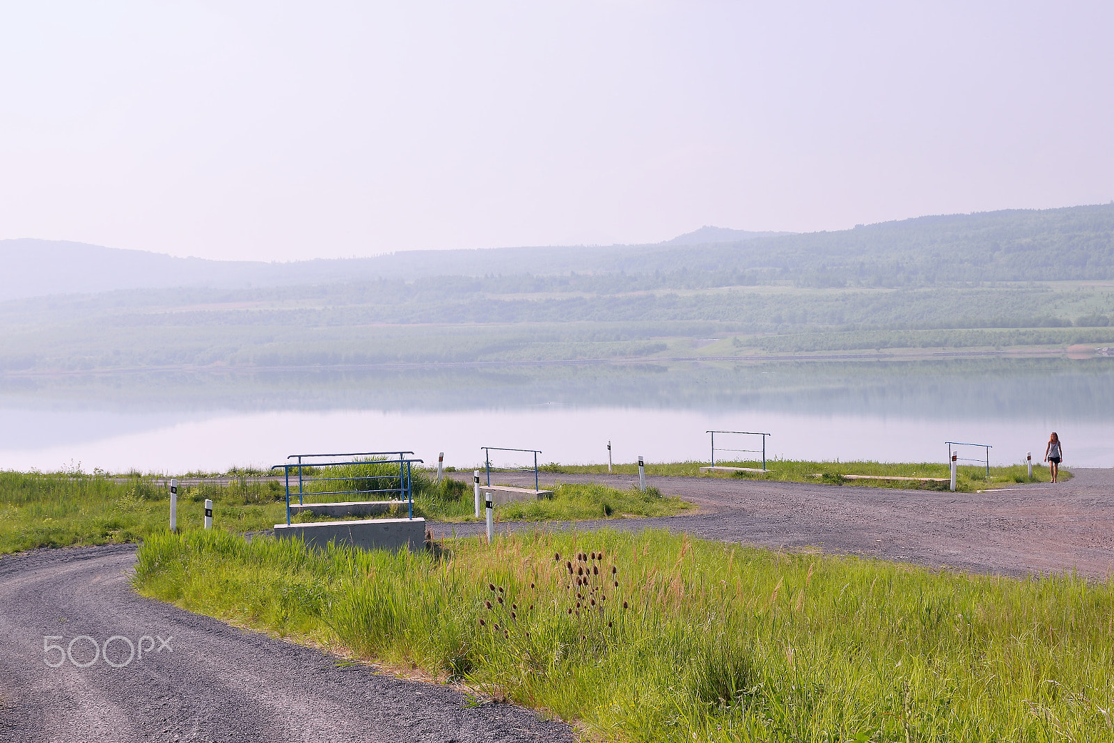 Nikon D5300 sample photo. Gravel path leading to new lake named milada in spring morning in czech republic photography