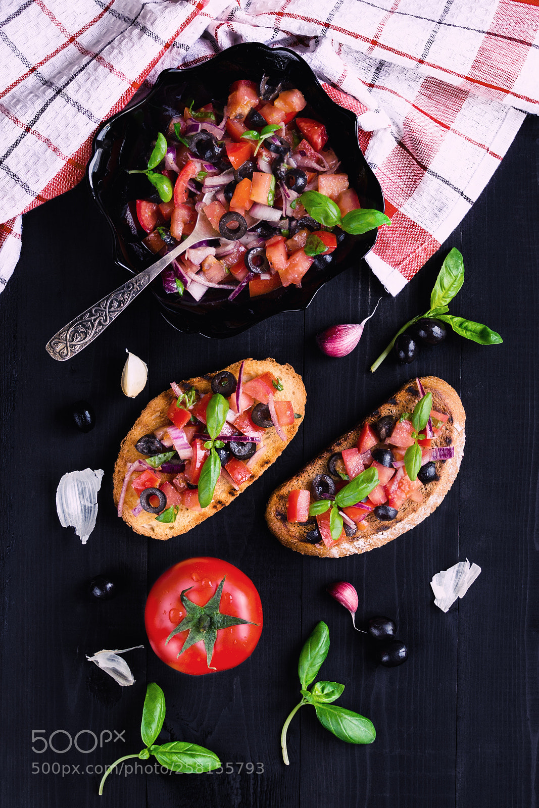 Olympus OM-D E-M10 II sample photo. Bruschetta with tomato and photography