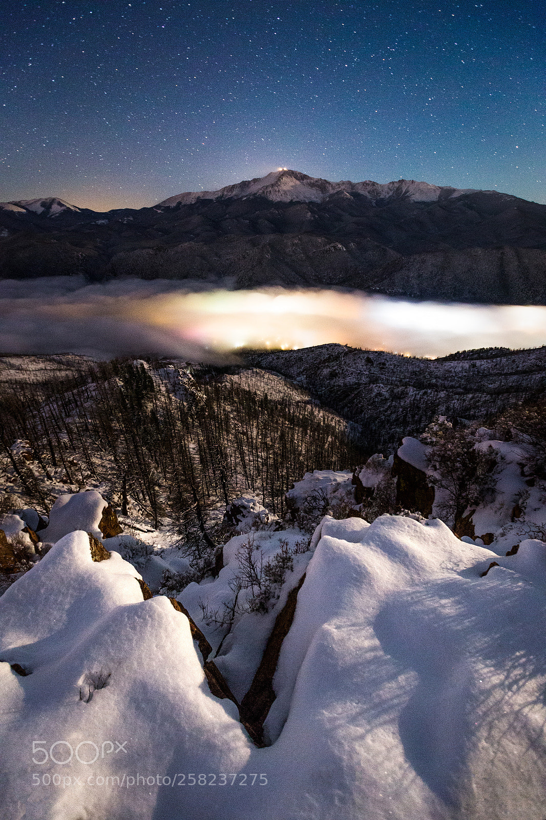 Canon EOS 6D sample photo. Moonlit snowy pikes peak photography