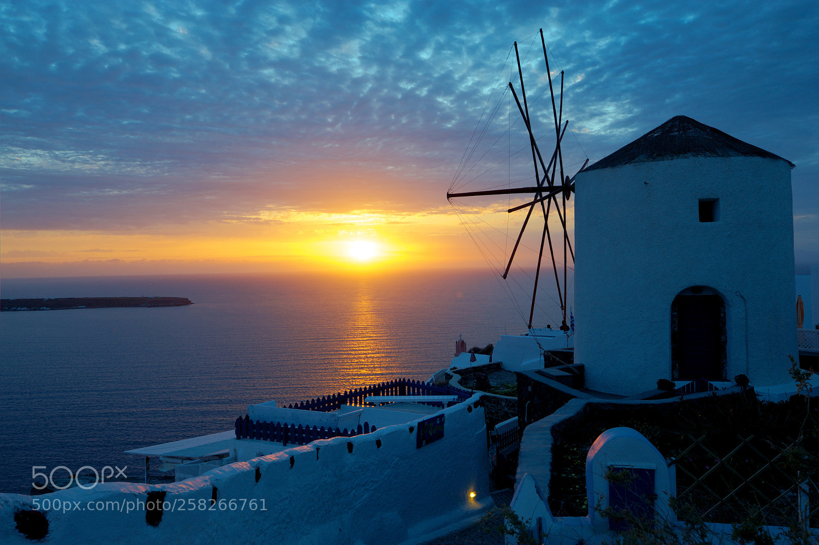 Nikon D700 sample photo. Santorini sunset with windmill photography