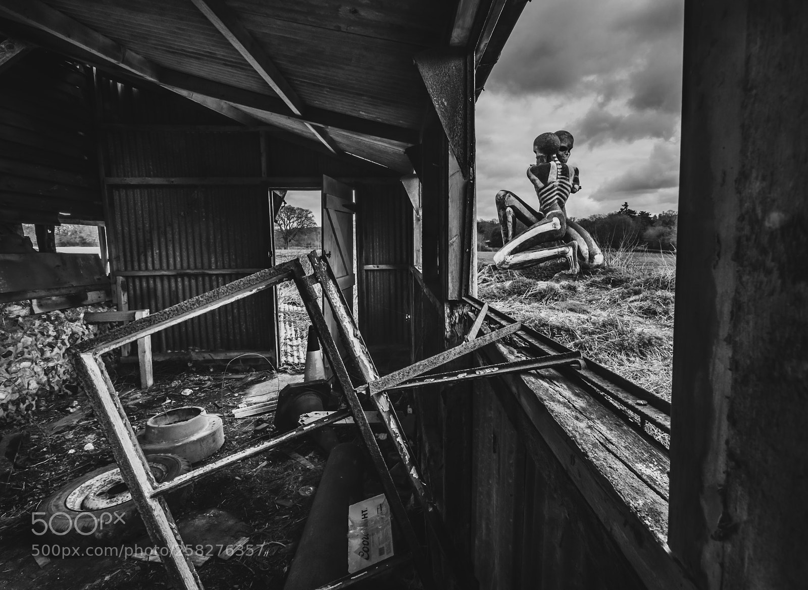 Canon EOS 5D Mark IV sample photo. Knackered shed with sculpture photography