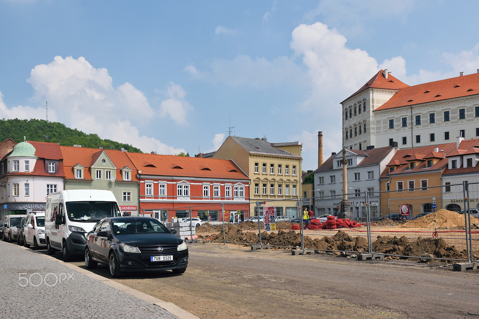Nikon D5300 sample photo. Bilina, czech republic - may 12, 2018: cars and historical houses on mirove namesti square during... photography