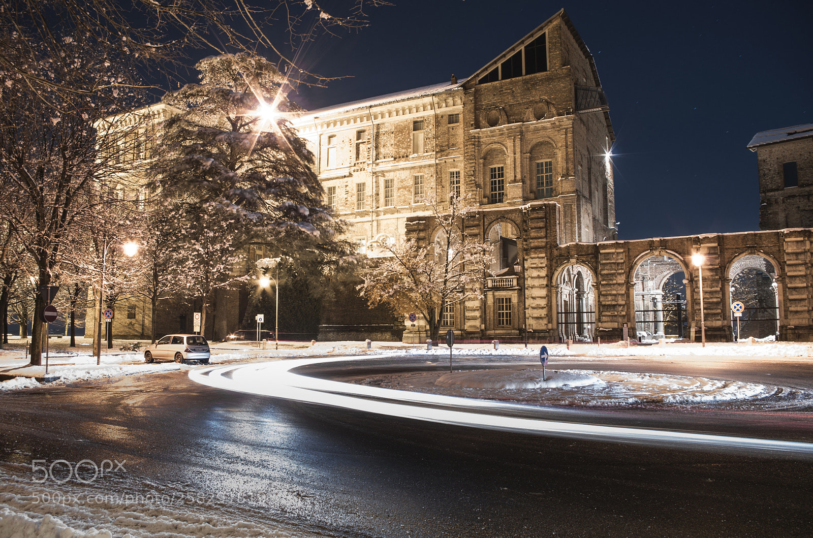 Pentax K-50 sample photo. Snow and light trail photography