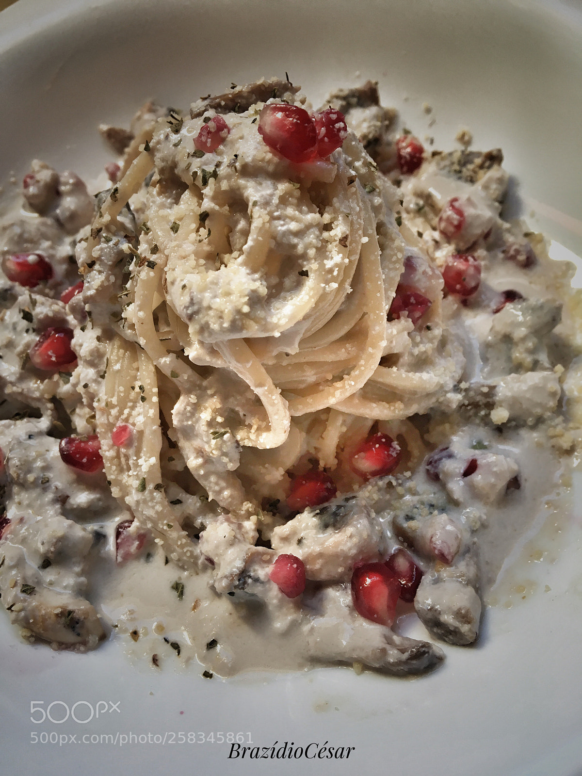 Apple iPhone 6s sample photo. Mushroom carbonara and pomegranate photography