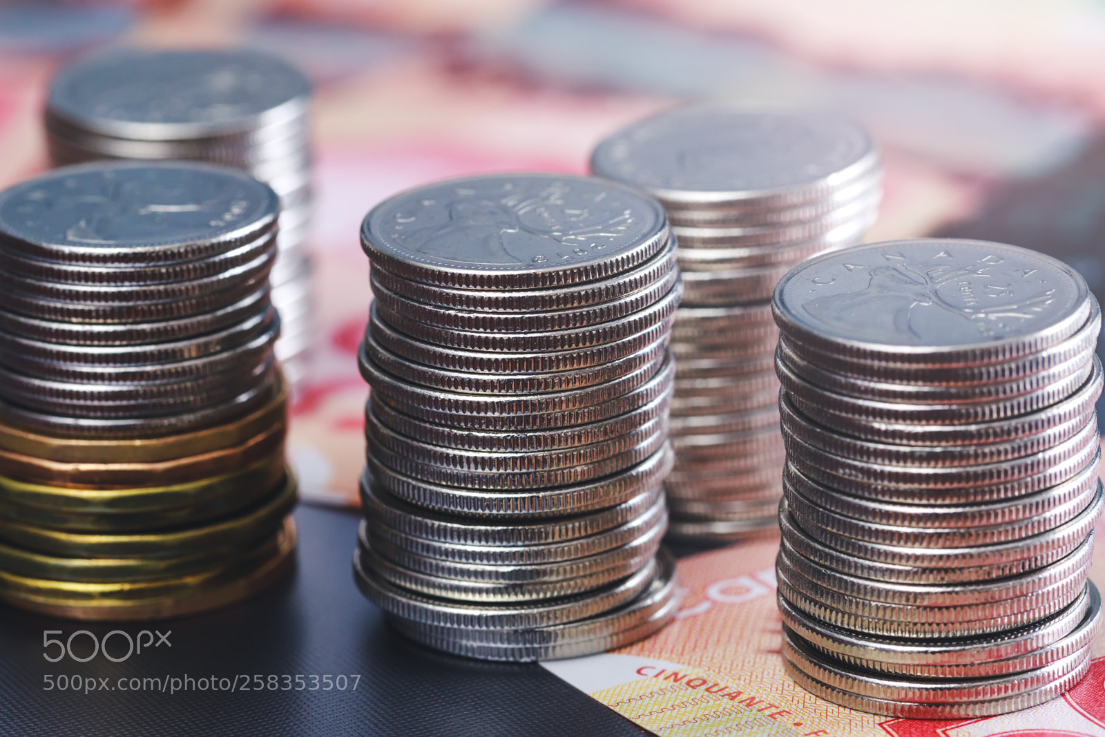 Canon EOS 5D Mark IV sample photo. Stacks of canadian coins photography