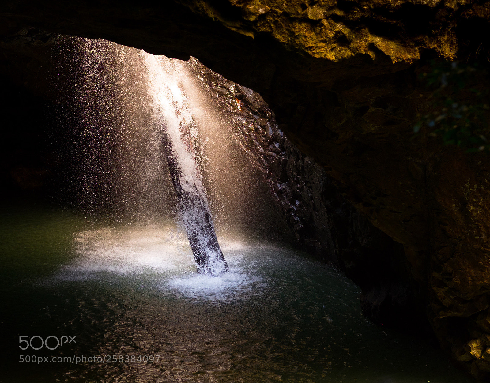 Fujifilm X-T1 sample photo. Dramatic underground cave waterfall photography