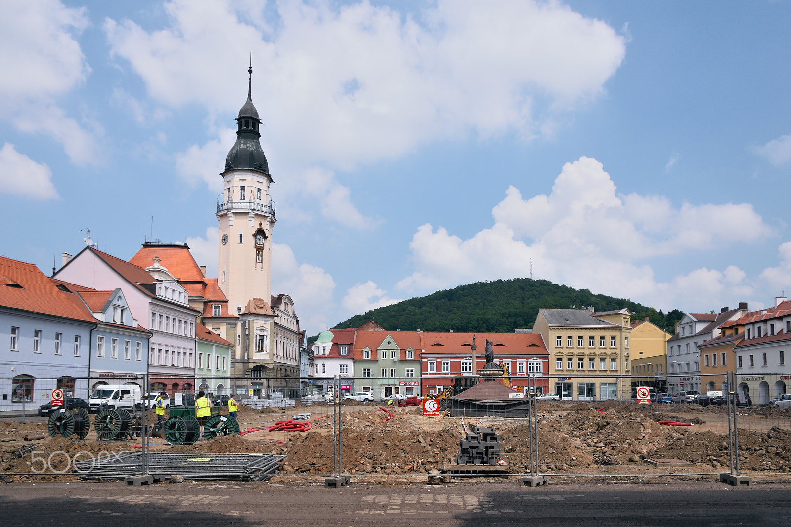 Nikon D5300 sample photo. Bilina, czech republic - may 12, 2018: historical houses on mirove namesti square during generall... photography