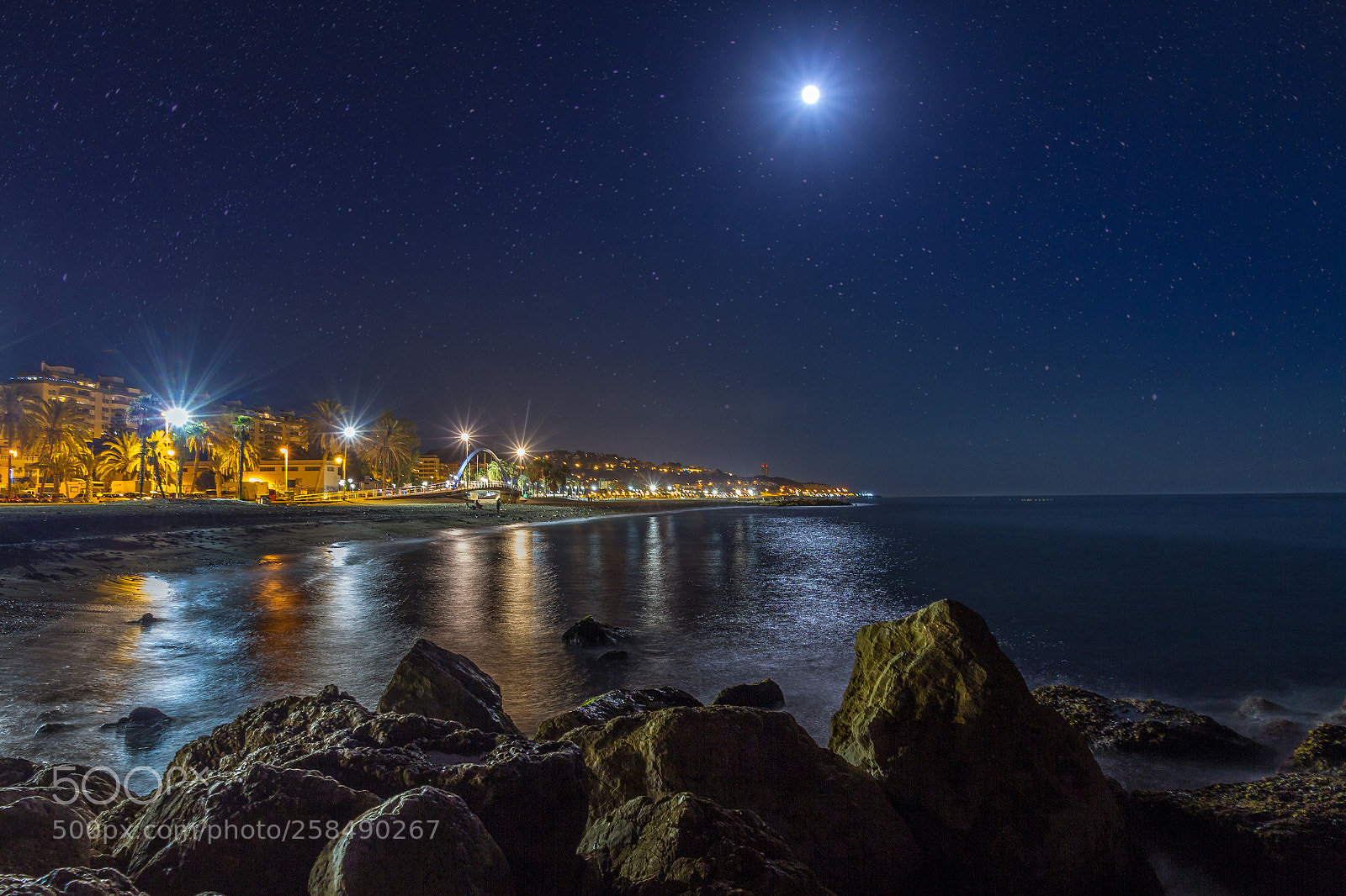 Canon EOS 7D sample photo. Moon over the mediterranean photography