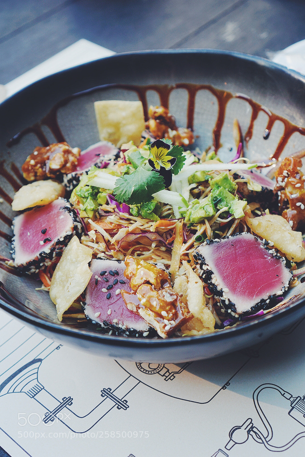 Sony a6000 sample photo. Black sesame tuna salad photography