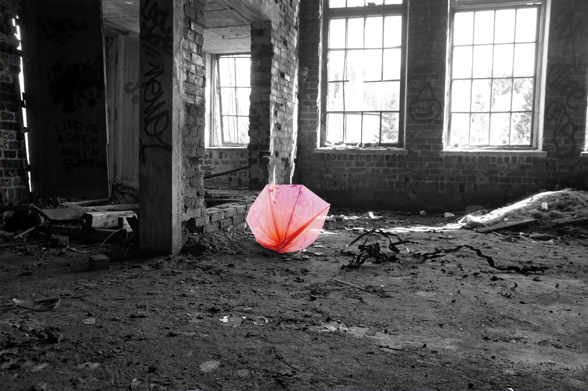 Sony SLT-A68 sample photo. Old factory and forgotten umbrella photography