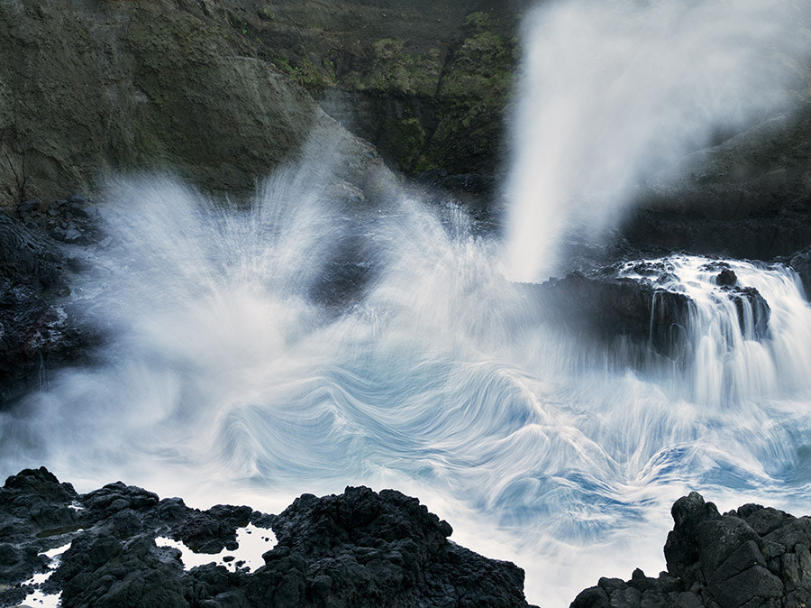 Pentax 645D sample photo. Crashing waves and blow hole. cooks chasm, cape perpetua. oregon photography