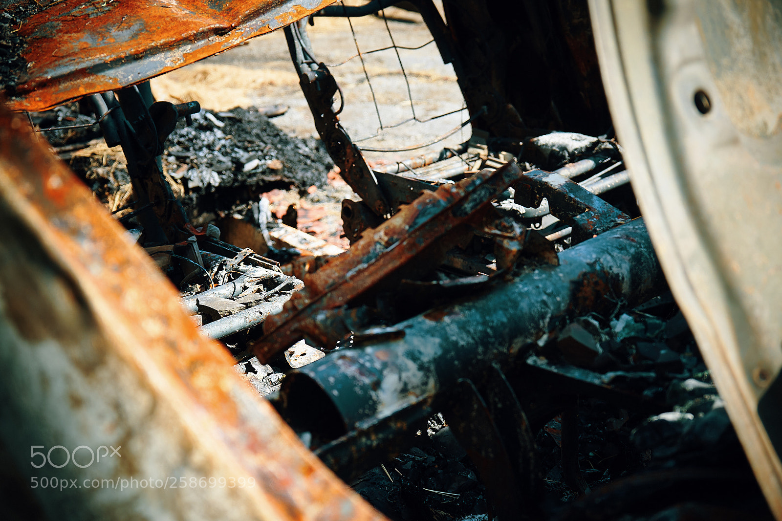 Sony a7 sample photo. Burnt out camper van photography