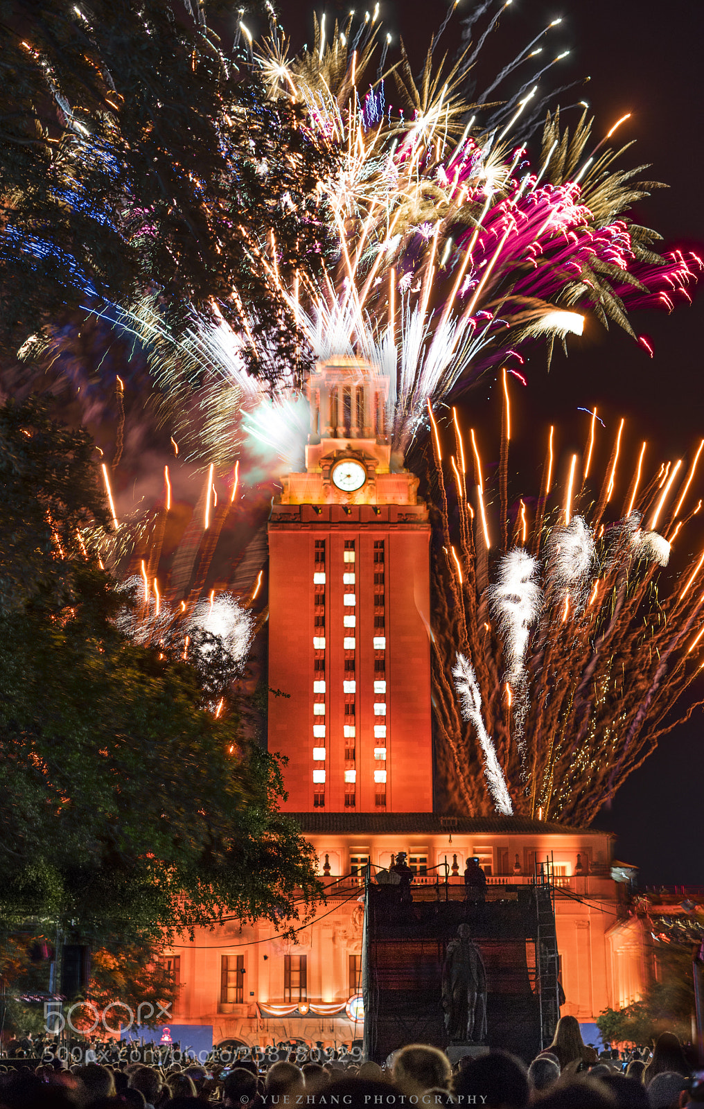 Sony a7 II sample photo. Ut tower fireworks water photography