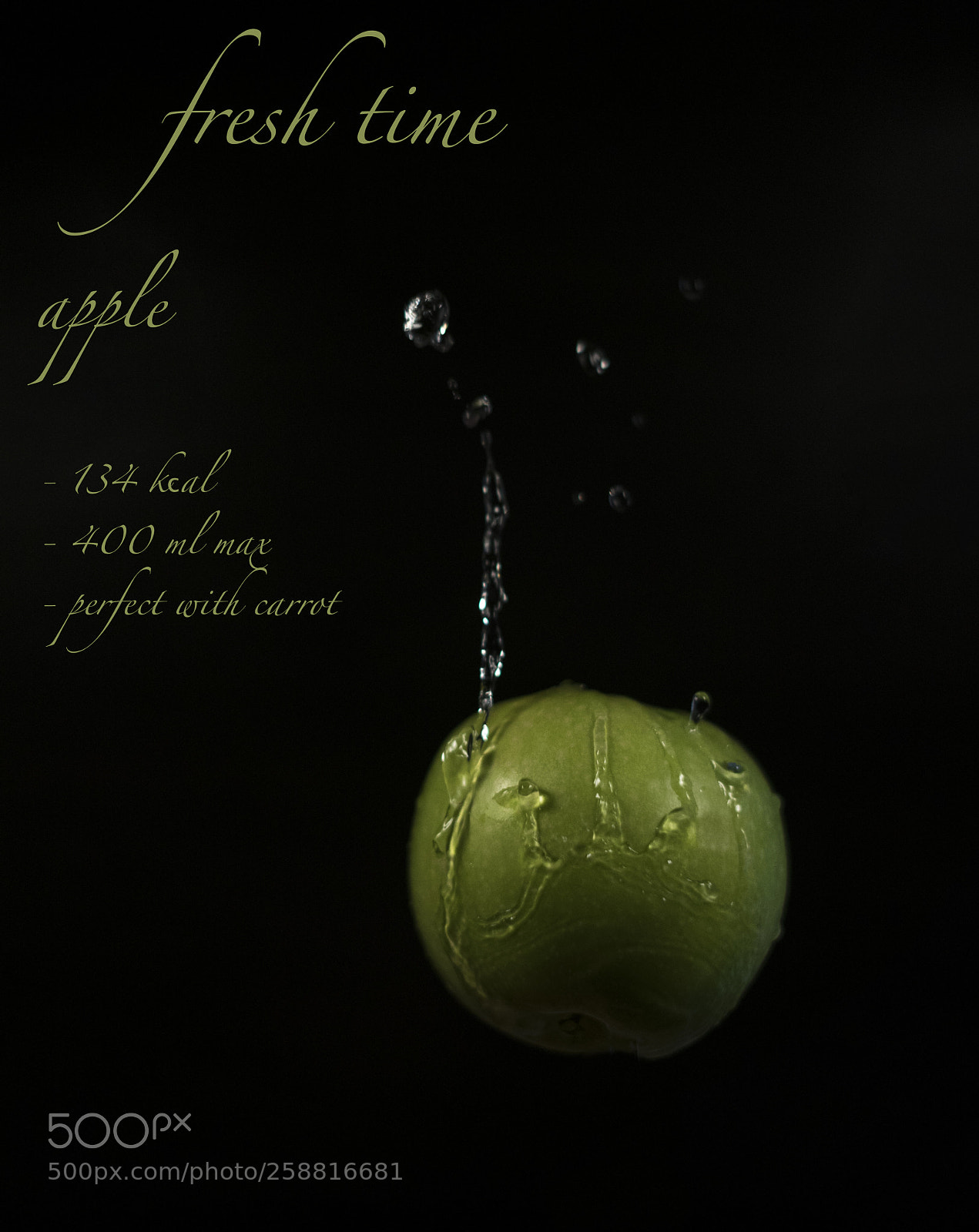 Sony a7 sample photo. Green apple with water photography