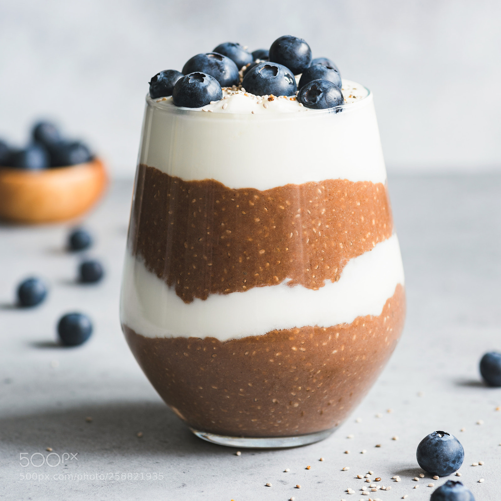 Nikon D810 sample photo. Layered chocolate chia pudding photography