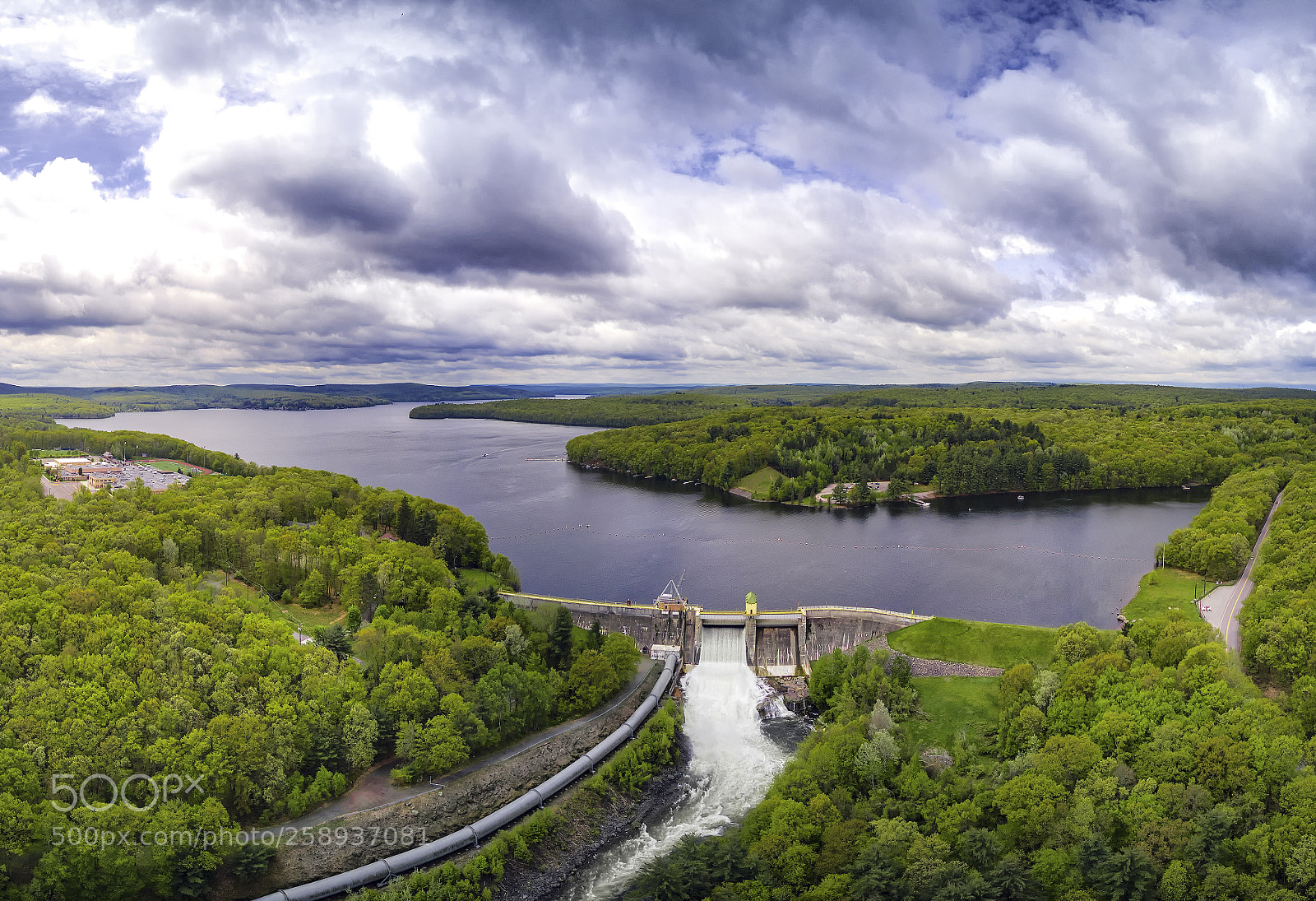 DJI FC220 sample photo. Dam release, aerial hdr-panorama photography