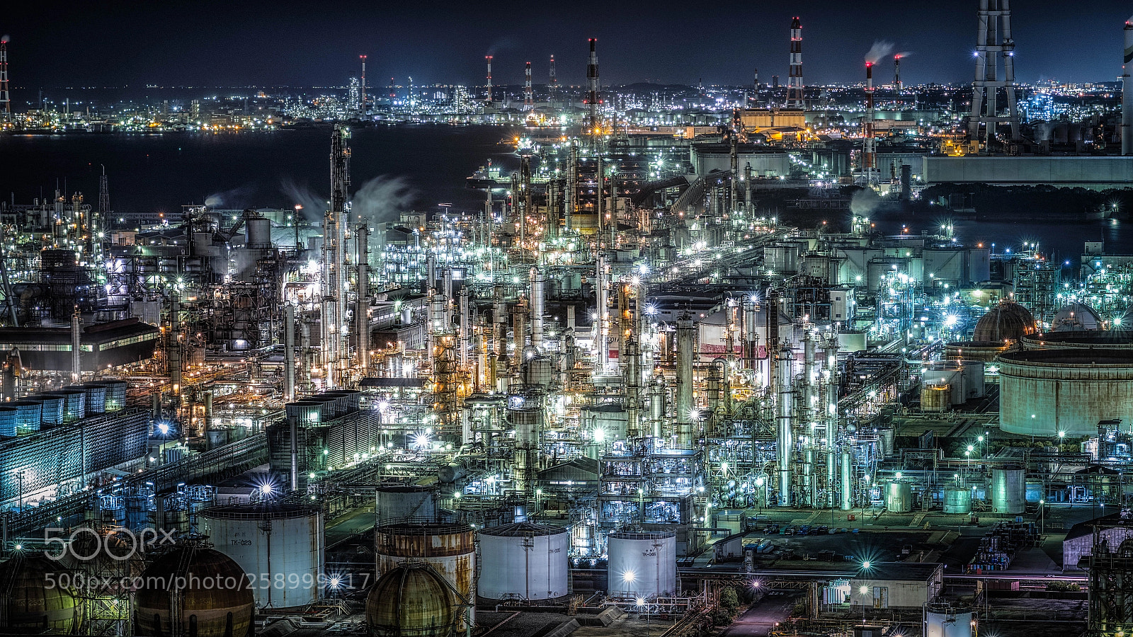 Pentax K-1 sample photo. Night chemical factory photography
